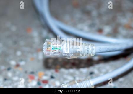 LAN network connection ethernet cable. Internet cord Stock Photo