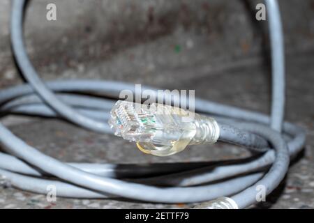 LAN network connection ethernet cable. Internet cord Stock Photo