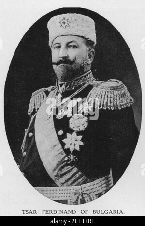 Vintage photo circa 1913 of Tsar Ferdinand of Bulgaria or Ferdinand Maximilian Karl Leopold Maria of Saxe-Coburg and Gotha.  He was the second monarch of the Third Bulgarian State, ruling as prince from 1887 to 1908, and later as tsar from 1908 until he abdicated in 1918. Under his rule Bulgaria entered the First World War on the side of the Central Powers in 1915