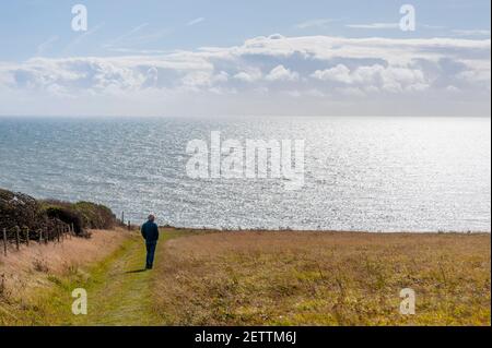 Looking across the English Channel towards France from the Cliff at South Foreland St Margaret's at Cliffe Dover Stock Photo