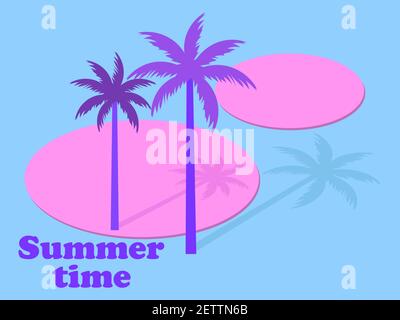 Isometric palm trees with shadow. Retrowave 80s style. Design for advertising brochures, banners, posters, travel agencies. Vector illustration Stock Vector