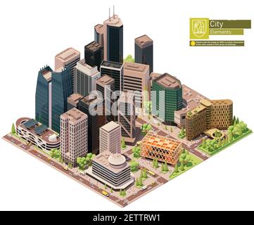 Vector isometric city downtown Stock Vector