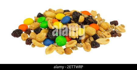 Sweet and salty trail mix isolated on a white background side view. Stock Photo