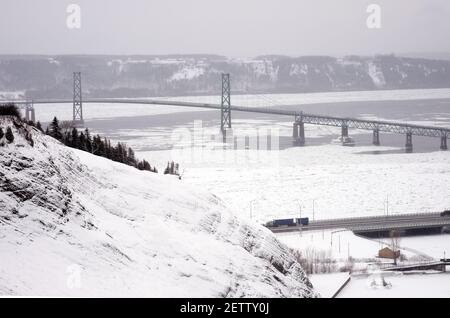 Panorama of Frozen St Lawrence River Stock Photo