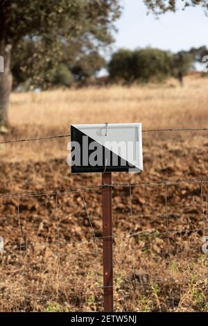 Hunting ground sign in an Andalusian village in southern Spain Stock Photo