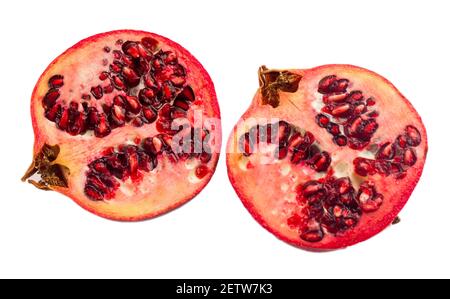 Ripe pomegranate fruit isolated on white background. Stock Photo