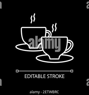 Two hot coffee cups white linear icon for dark theme Stock Vector