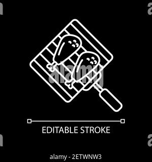 Grilling chicken drumsticks white linear icon for dark theme Stock Vector