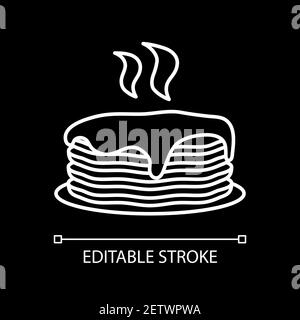 Hot pancakes with syrup white linear icon for dark theme Stock Vector