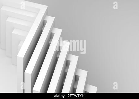 Abstract three dimensional geometric pattern, white installation of corners over blank wall background. 3d rendering illustration Stock Photo