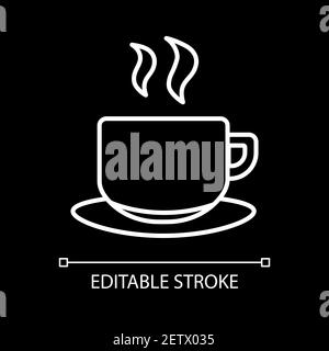 Hot tea mug white linear icon for dark theme Stock Vector
