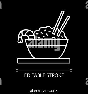 Rice with prawn white linear icon for dark theme Stock Vector