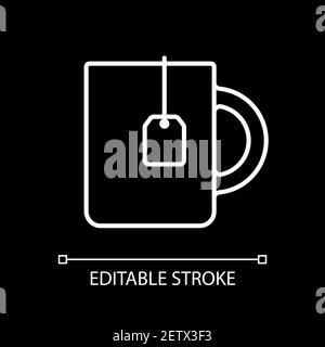 Cup with tea bag white linear icon for dark theme Stock Vector