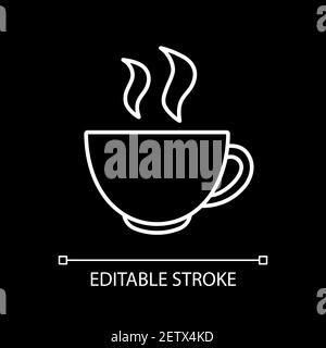 Hot tea in cup white linear icon for dark theme Stock Vector