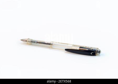 pen isolated on white background, ballpoint black pen Stock Photo