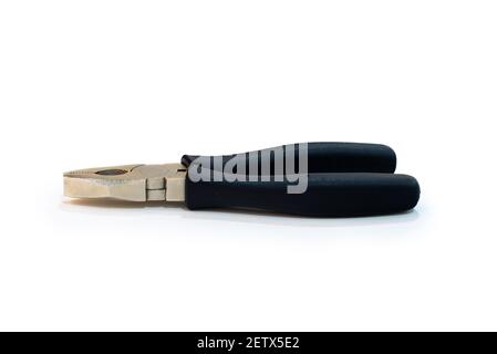 Pliers isolated on white background, Metal plier with black rubber handles Stock Photo