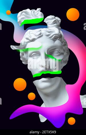 Modern conceptual art poster with ancient statue. Collage of contemporary art. Stock Photo