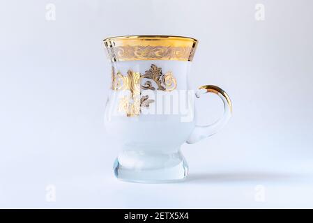 Empty tea glass isolated on white background, empty traditional teacup Stock Photo