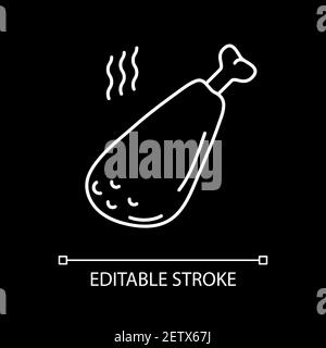 Cooked meat white linear icon for dark theme Stock Vector