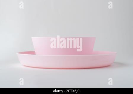 Plastic cutlery isolated on white background Stock Photo