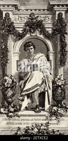 Publius Ovidius Naso. Ovid (Sulmona 43 BC-Tomi 17) Roman poet, Ancient roman empire. Italy, Europe. Old 19th century engraved illustration, El Mundo Ilustrado 1881 Stock Photo