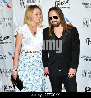 L-R: Jenny Petersson and 2017 inductee Max martin attend the ...