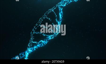 Abstract construction of a DNA molecule from particles. Concept illustration of digital DNA, human genome. Medical research, genetic engineering, biol Stock Photo