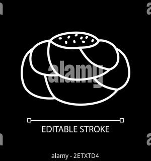 Plaited sweet bread bun white linear icon for dark theme Stock Vector