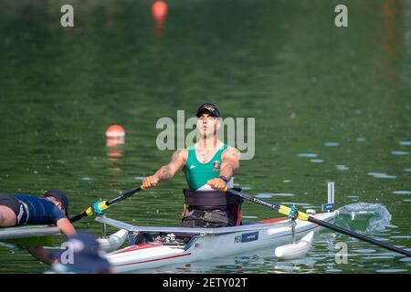 Linz, Austria, Sunday,  25th Aug 2019, FISA World Rowing Championship, Regatta, MEX PR M1X, Michel MUNOZ MALAGON,    [Mandatory Credit; Peter SPURRIER/Intersport Images]  15:30:59, Sunday Stock Photo