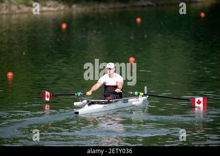 Linz, Austria, Sunday,  25th Aug 2019, FISA World Rowing Championship, Regatta, CAN PR1 M1X, Loren PEARSON,  [Mandatory Credit; Peter SPURRIER/Intersport Images]  15:39:06, Sunday Stock Photo