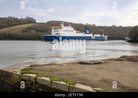P & O Ferry European Seaway Roll on Roll off ferry laid up above King Harry's Ferry, Fal River, Cornwall Stock Photo