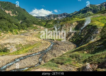 Hot springs and fumaroles in Valley of Geysers Stock Photo