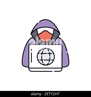 Hacker olor line icon. stealing confidential personal information. Pictogram for web page, mobile app, promo. UI UX GUI design element. Editable strok Stock Vector