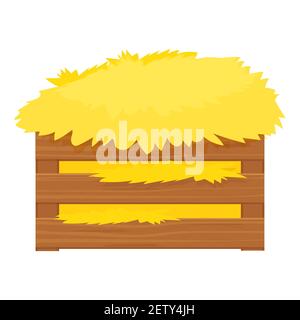 Bale of hay, haystack in wooden box in cartoon style isolated on white background stock vector illustration. Harvest, rural agriculture, farming. . Vector illustration Stock Vector