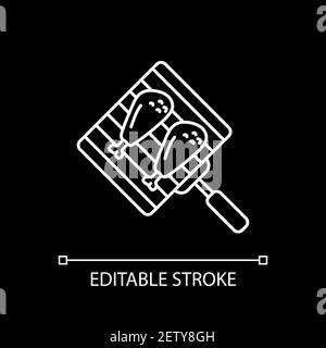 Grilling chicken drumsticks white linear icon for dark theme Stock Vector