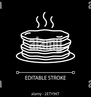 Stack of hot pancakes white linear icon for dark theme Stock Vector
