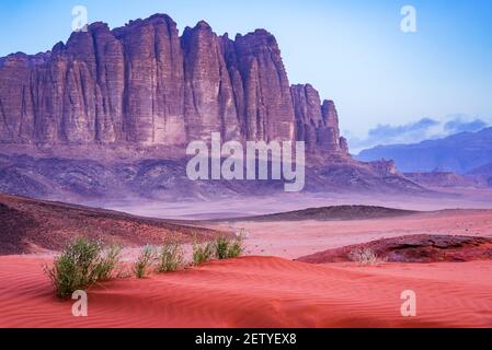 Wadi Rum, Jordan. El Qattar mountain in  Valley of the Moon,  Arabia Desert. Stock Photo