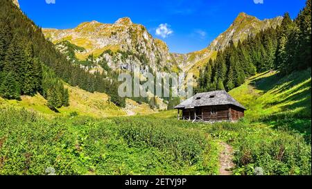 Fagaras Mountains, Romania. Highest mountan range in romanian Carpathians, famous for trekking, hiking and mountaineering. Stock Photo