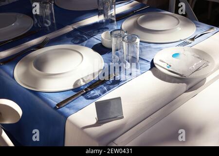 Served table in restaurant. Stock Photo