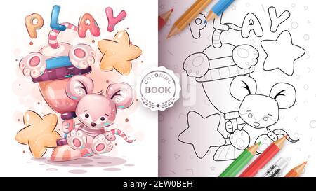 Cute mouse winner - coloring page Stock Vector