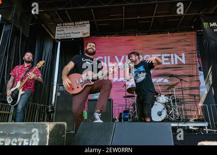 SAN ANTONIO - JULY 29: (L - R ) Billy Hamilton, Josh bradford, Shane Told,  and Paul marc rousseau of Silverstein performs during the 2017 Vans Warped  Tour at the AT&T Center