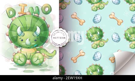 Cute seat dino - seamless pattern Stock Vector