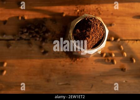 coffee time of craft on wood background,grind coffee and coffe bean Stock Photo