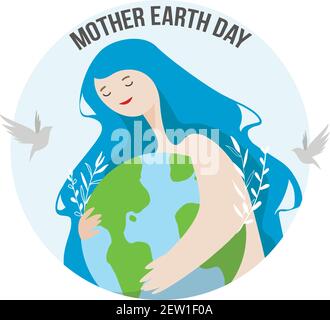 Mother Earth Day vector in cartoon style. Hand drawn character Mother Earth. Concept forstickers, decal, prints Stock Vector