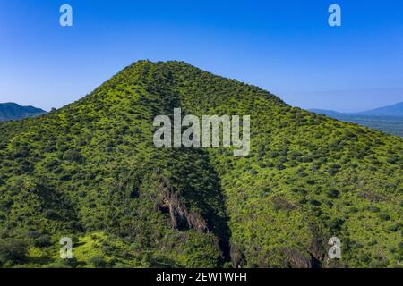 Kenya, around Lake Magadi, Rift fault, volcano in rainy season (aerial view) Stock Photo