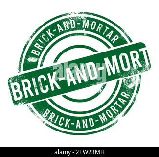 Brick-and-mortar - green round grunge button, stamp Stock Photo