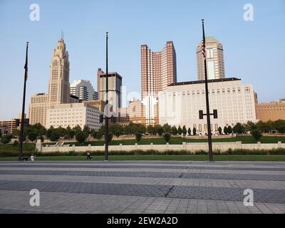 COLUMBUS, UNITED STATES - Feb 22, 2021: Skyline of downtown Columbus in Ohio Stock Photo