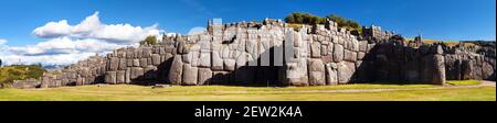 Panoramic view of Sacsayhuaman, Inca ruins in Cusco or Cuzco town, Peru Stock Photo