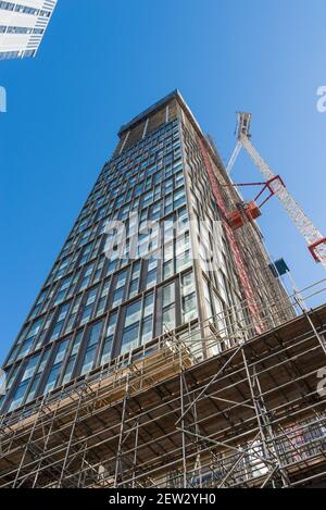 Construction of tall mixed use building on Broad Street, Birmingham city centre Stock Photo