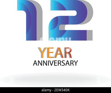 12 Year Anniversary Vector Template Design Illustration Blue Elegant White Background Stock Vector